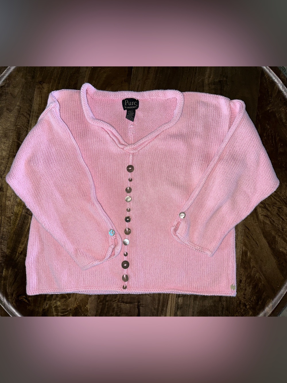 Pure Pink Button-Front Women's Knit Cardigan